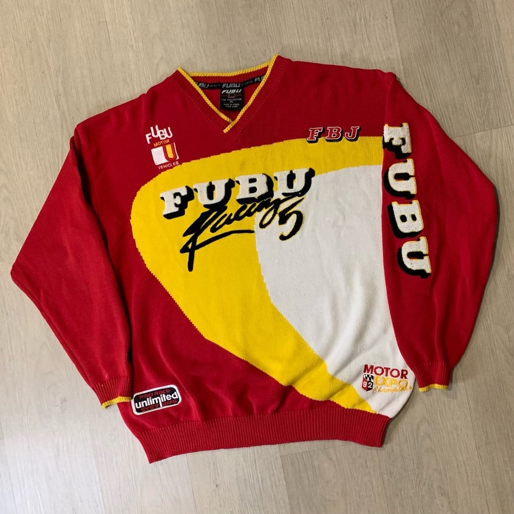 Vintage FUBU Racing Pullover V-Neck Sweater Red